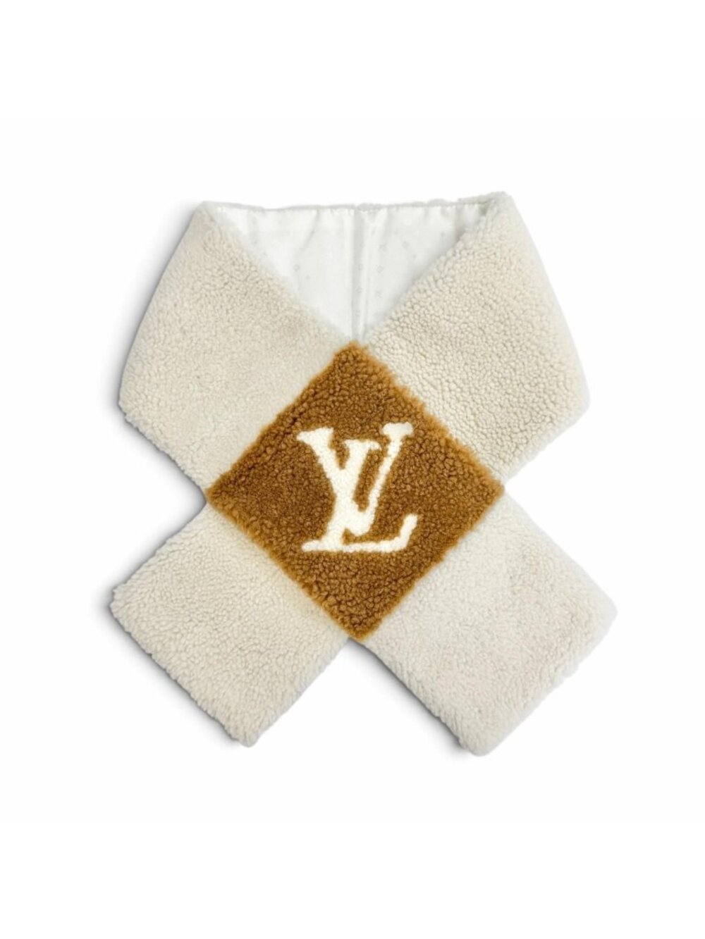 Louis Vuitton Neverfreeze Shirred Echarpe Lining Silk Shearling Scarf Ivory